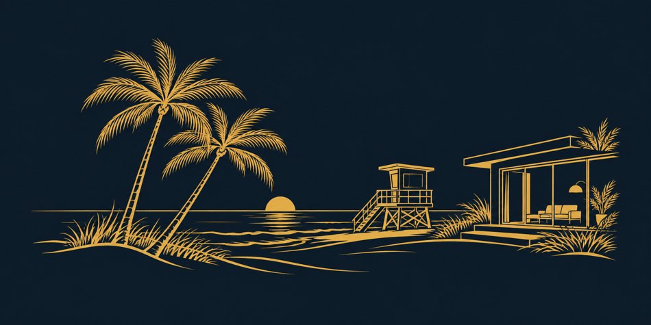 Illustrated Florida scene representing Pompano Beach