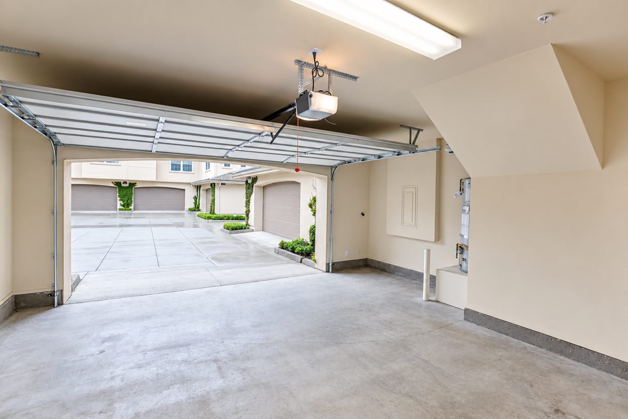 Illustrative garage door and opener from the interior