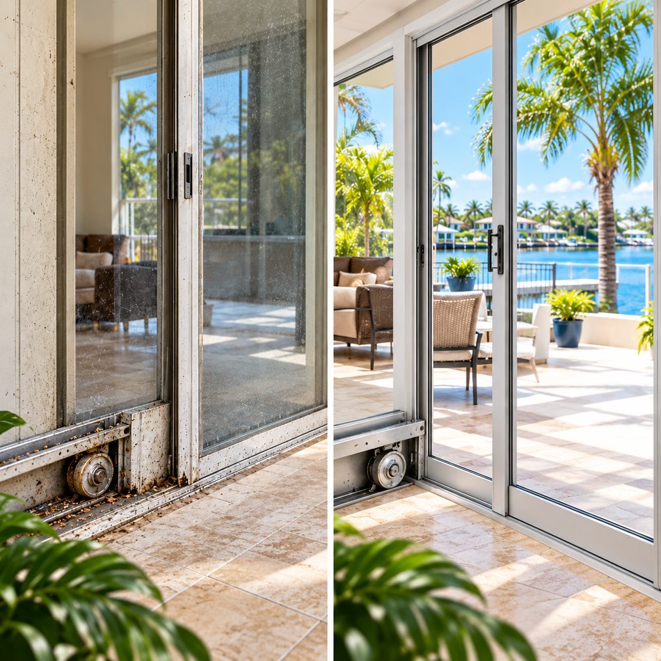Illustrative sliding door comparison
